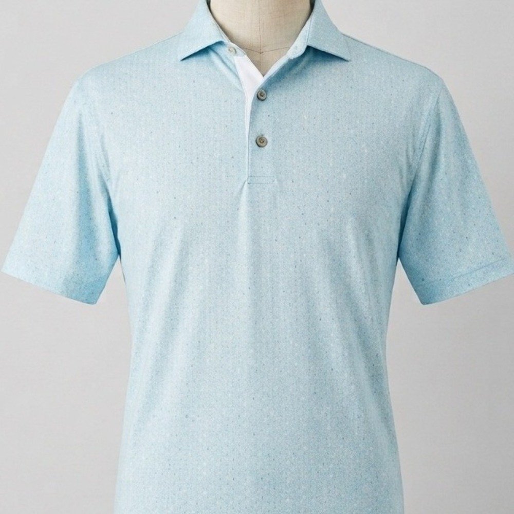 Peter Millar Crown Crafted Large Light Blue Micro Print Golf Performance Polo